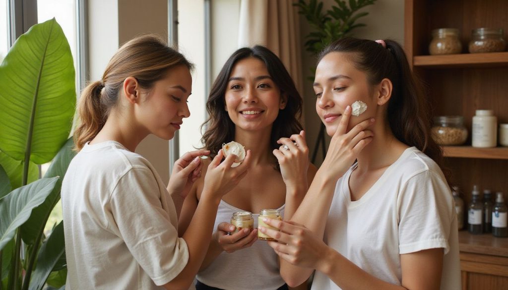 Women Applying Skin Care Products